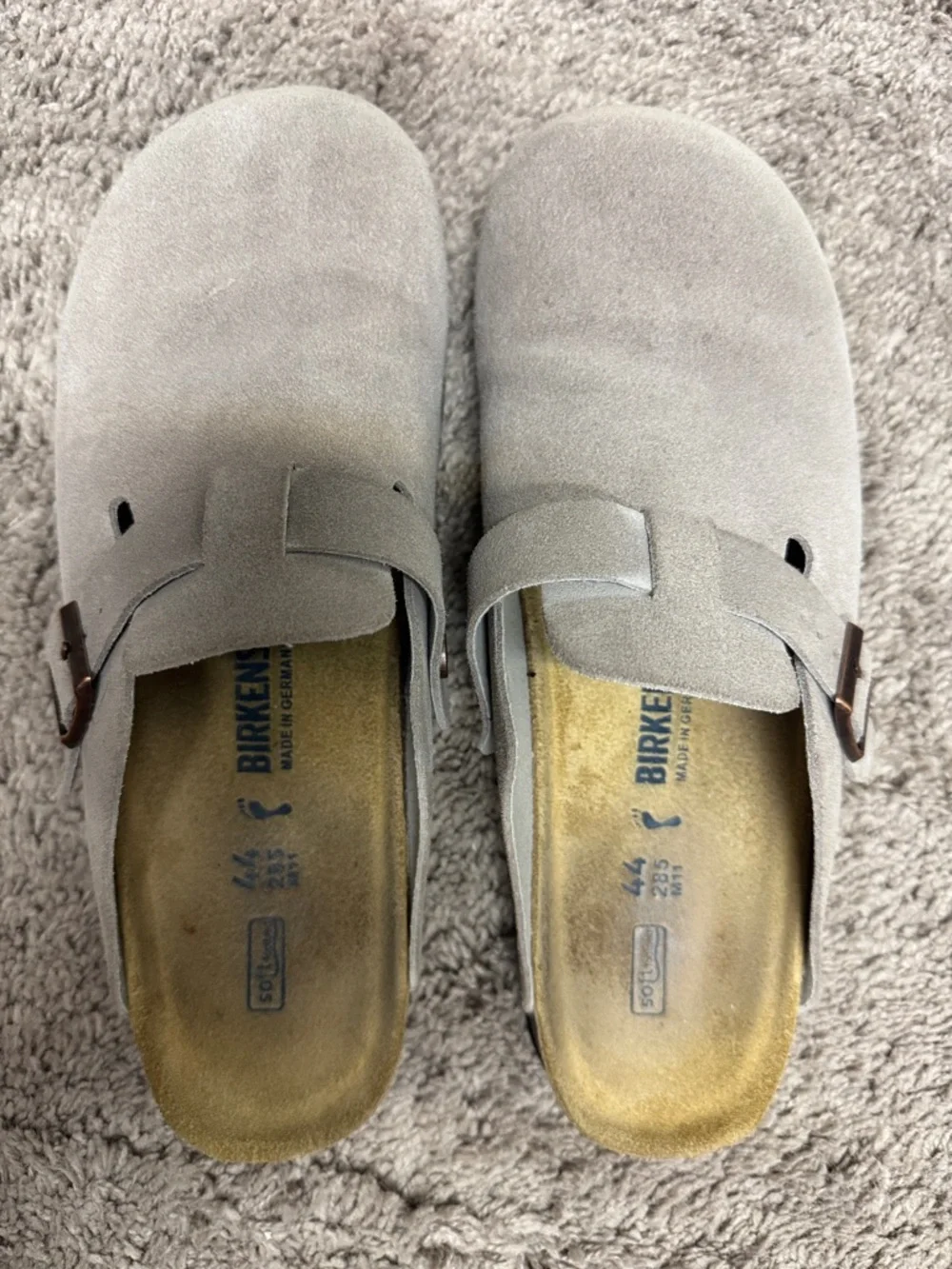 Birkenstock Suede Clog Mule in Taupe with Metallic Buckle